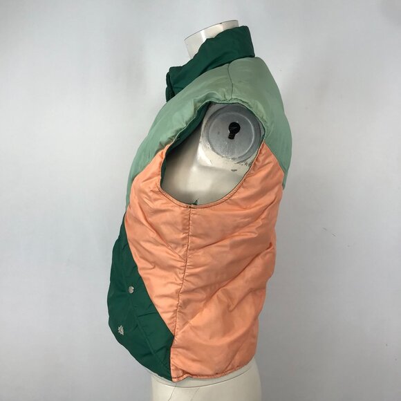 VINTAGE ALPINE DESIGNS ~ WOMENS MEDIUM ~ GREEN PEACH DOWN PUFFER FULL ZIP VEST - Picture 4 of 6